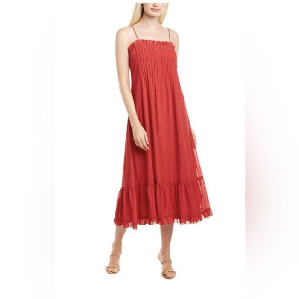 Madewell Vibrant Red Dress Pintucked and Ruffled
